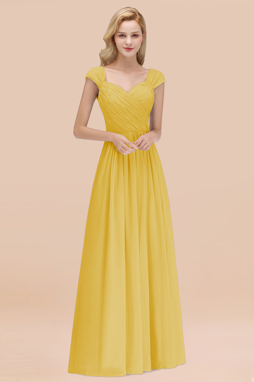 Modest Chiffon Sweetheart Sleeveless Affordable Bridesmaid dresses with Ruffles