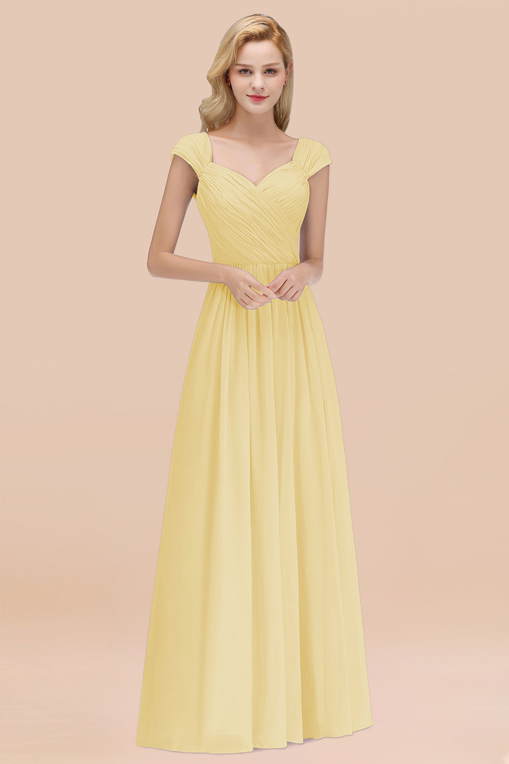 Modest Chiffon Sweetheart Sleeveless Affordable Bridesmaid dresses with Ruffles