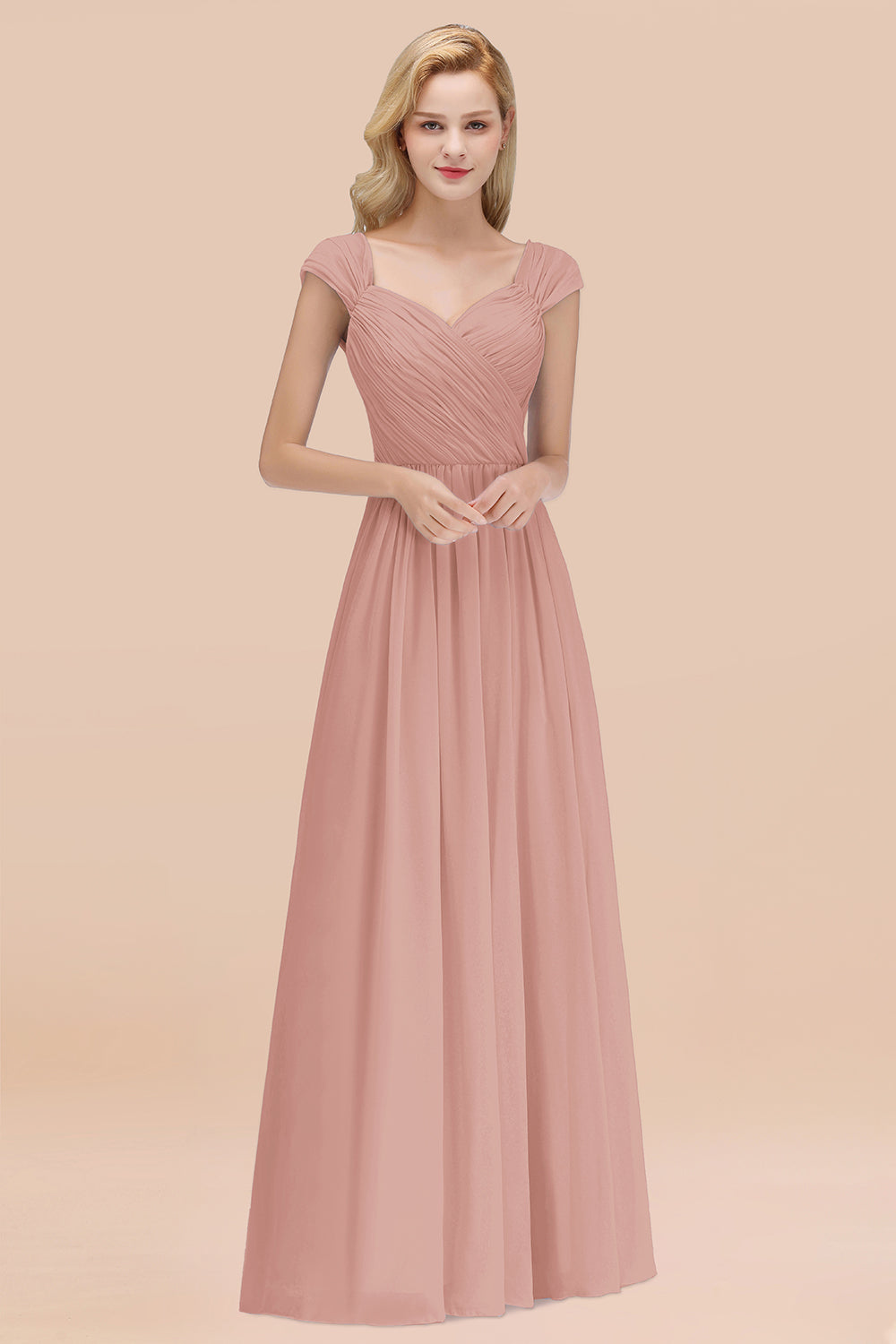 Modest Chiffon Sweetheart Sleeveless Affordable Bridesmaid dresses with Ruffles