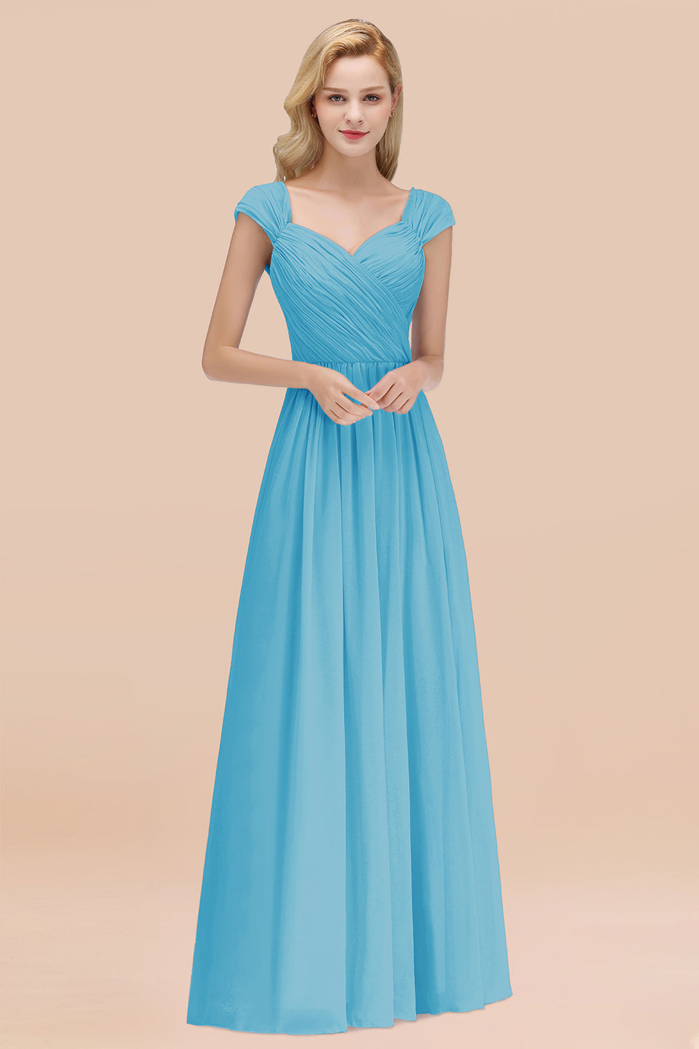 Modest Chiffon Sweetheart Sleeveless Affordable Bridesmaid dresses with Ruffles