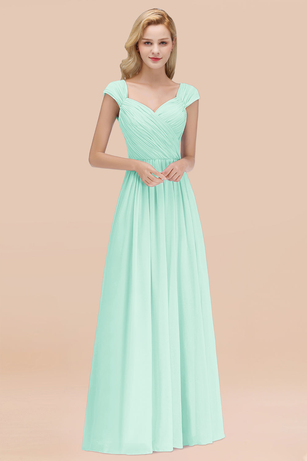 Modest Chiffon Sweetheart Sleeveless Affordable Bridesmaid dresses with Ruffles