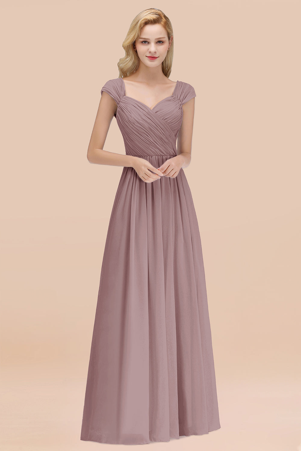 Modest Chiffon Sweetheart Sleeveless Affordable Bridesmaid dresses with Ruffles