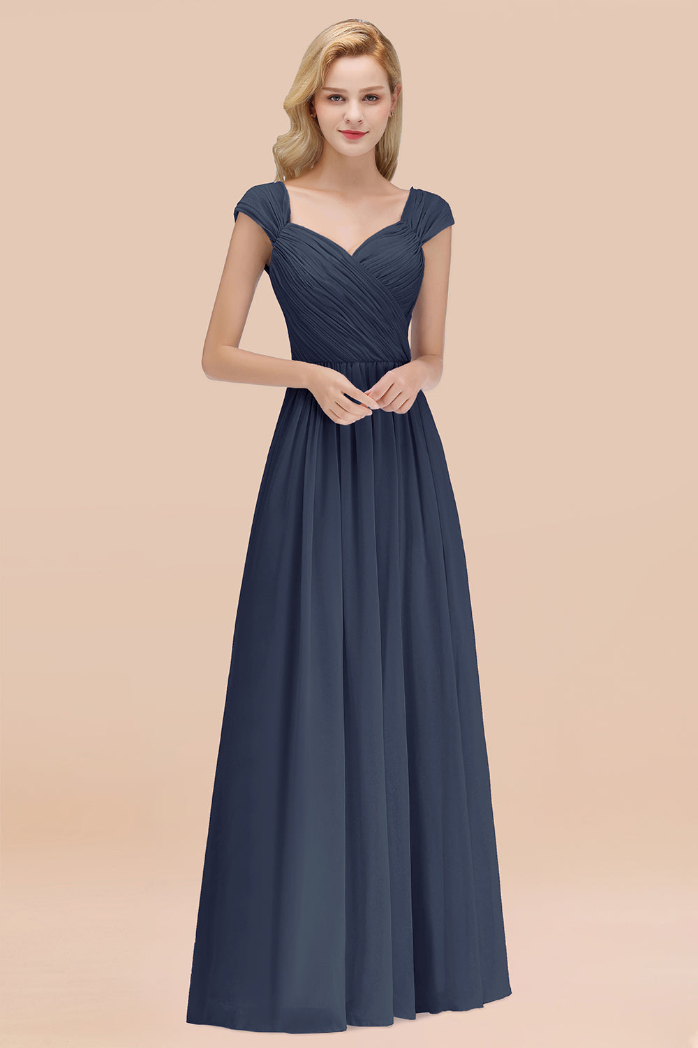 Modest Chiffon Sweetheart Sleeveless Affordable Bridesmaid dresses with Ruffles