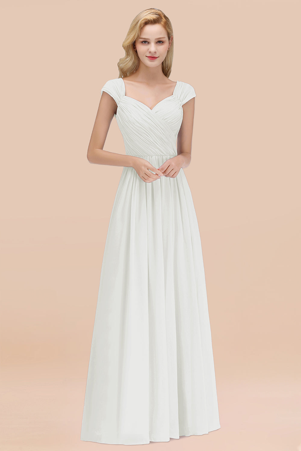 Modest Chiffon Sweetheart Sleeveless Affordable Bridesmaid dresses with Ruffles