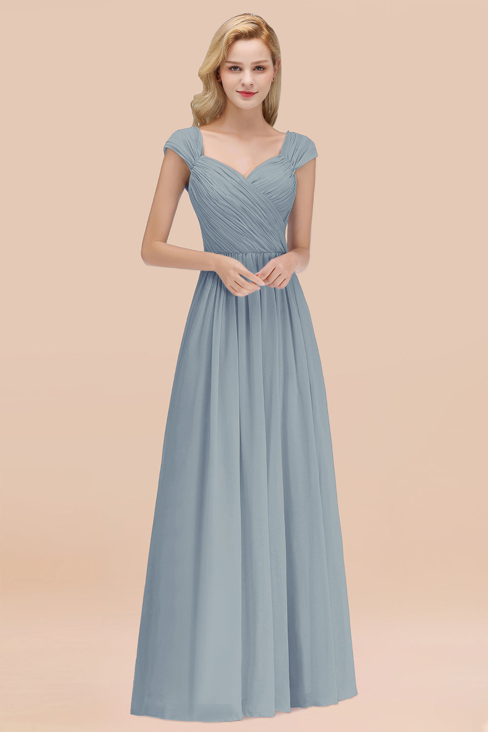 Modest Chiffon Sweetheart Sleeveless Affordable Bridesmaid dresses with Ruffles