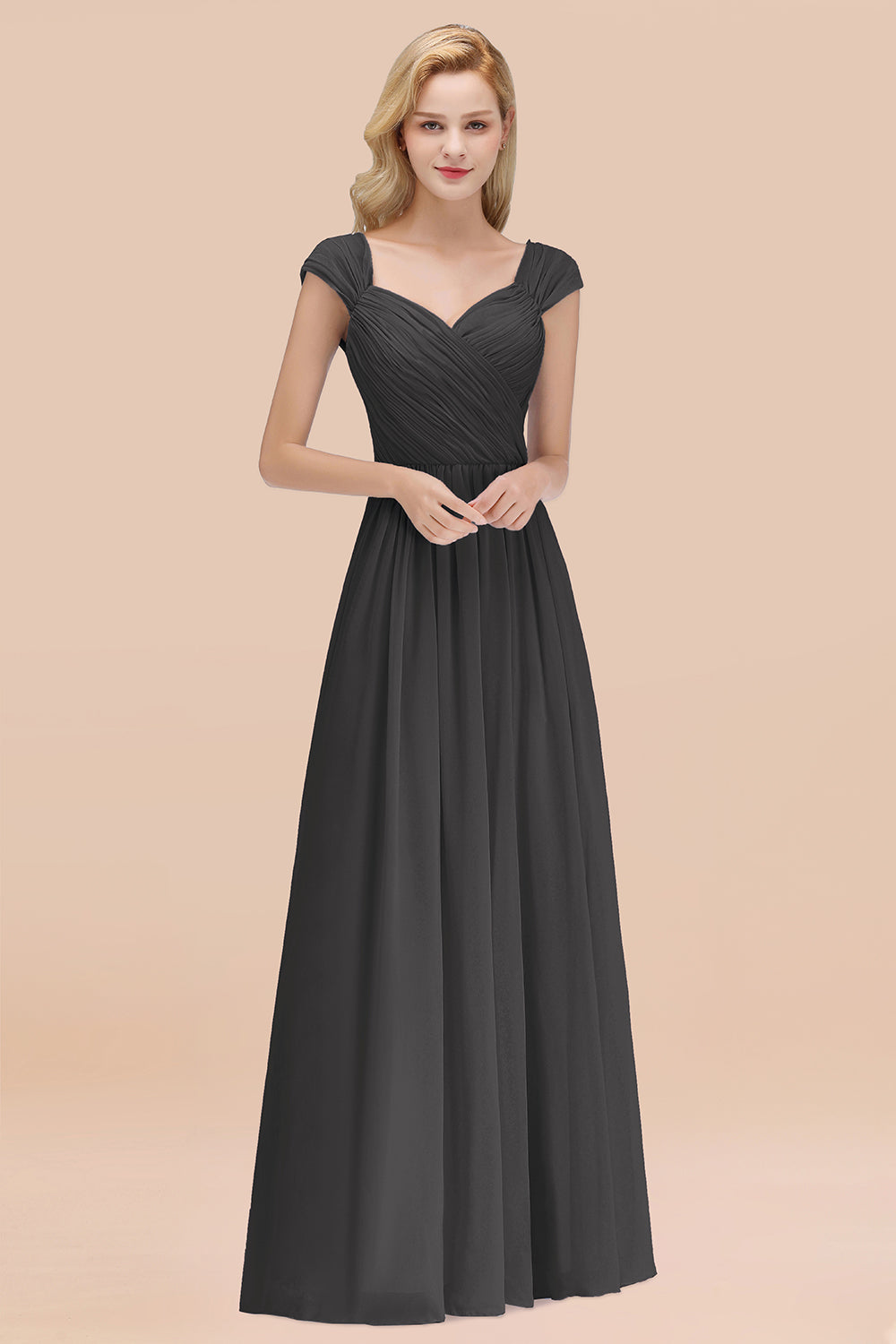 Modest Chiffon Sweetheart Sleeveless Affordable Bridesmaid dresses with Ruffles