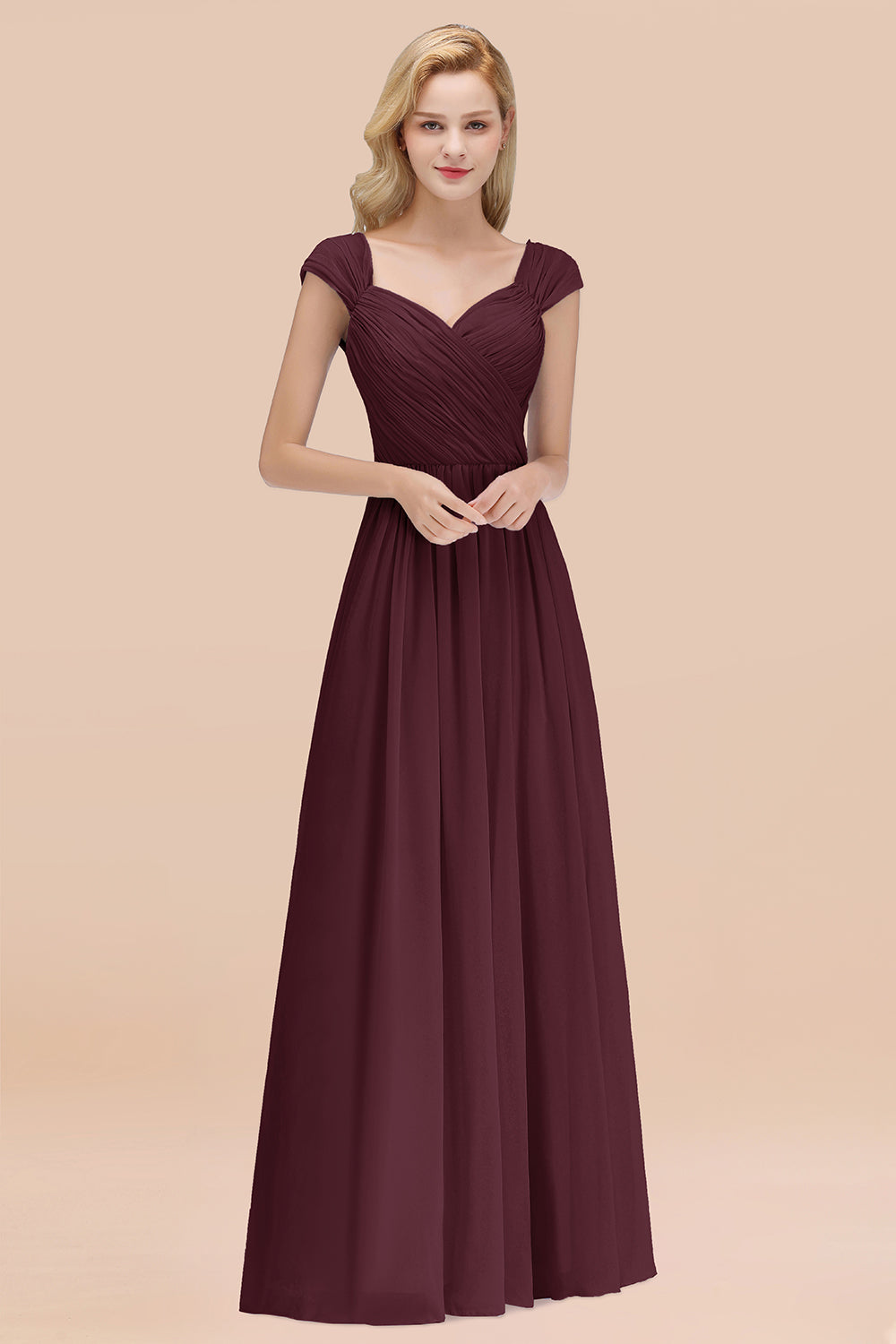 Modest Chiffon Sweetheart Sleeveless Affordable Bridesmaid dresses with Ruffles