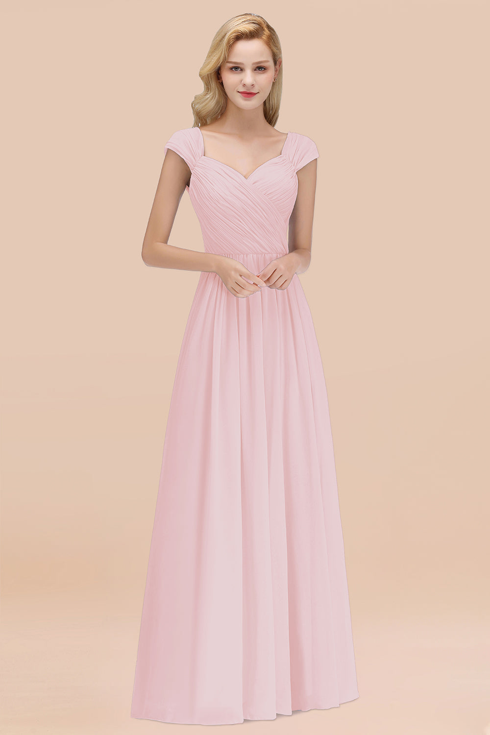 Modest Chiffon Sweetheart Sleeveless Affordable Bridesmaid dresses with Ruffles