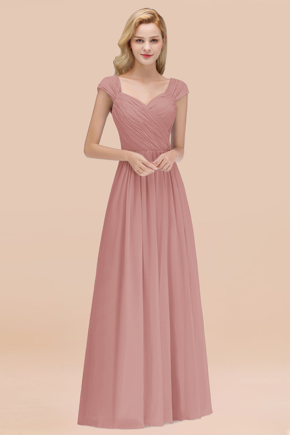 Modest Chiffon Sweetheart Sleeveless Affordable Bridesmaid dresses with Ruffles