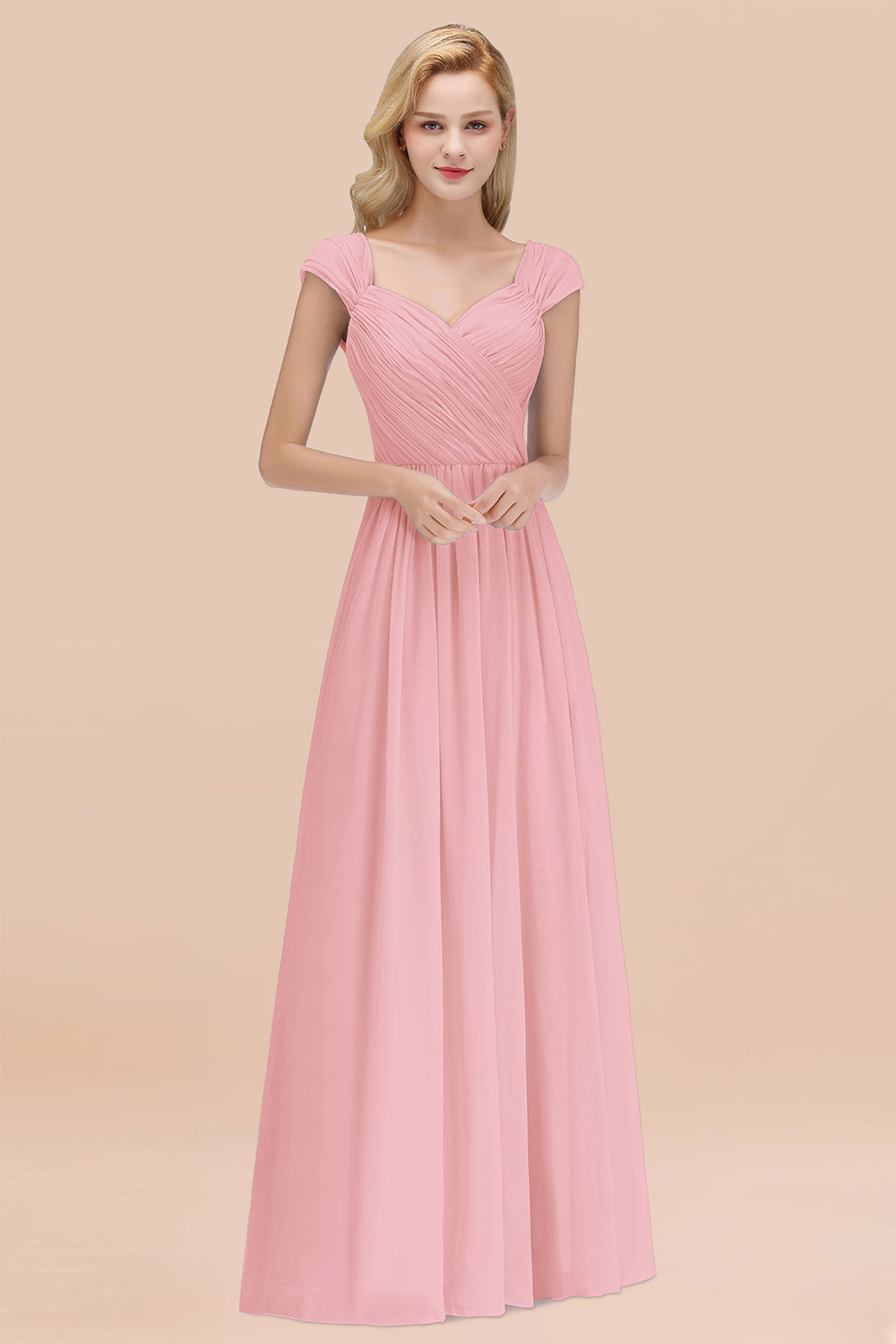 Modest Chiffon Sweetheart Sleeveless Affordable Bridesmaid dresses with Ruffles