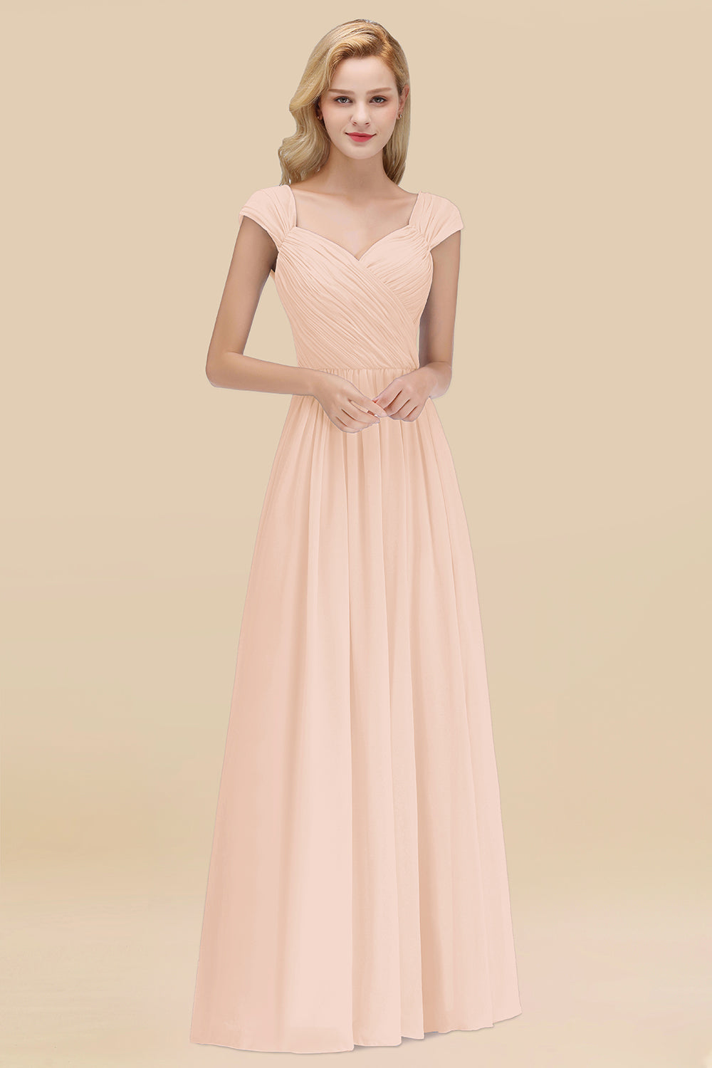 Modest Chiffon Sweetheart Sleeveless Affordable Bridesmaid dresses with Ruffles