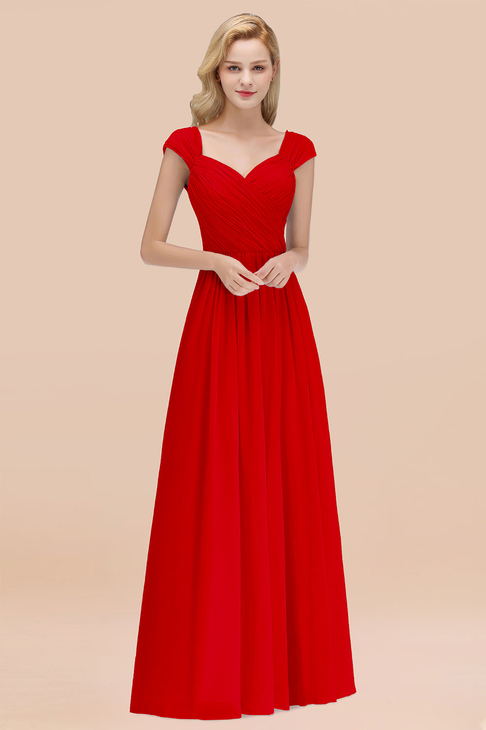 Modest Chiffon Sweetheart Sleeveless Affordable Bridesmaid dresses with Ruffles