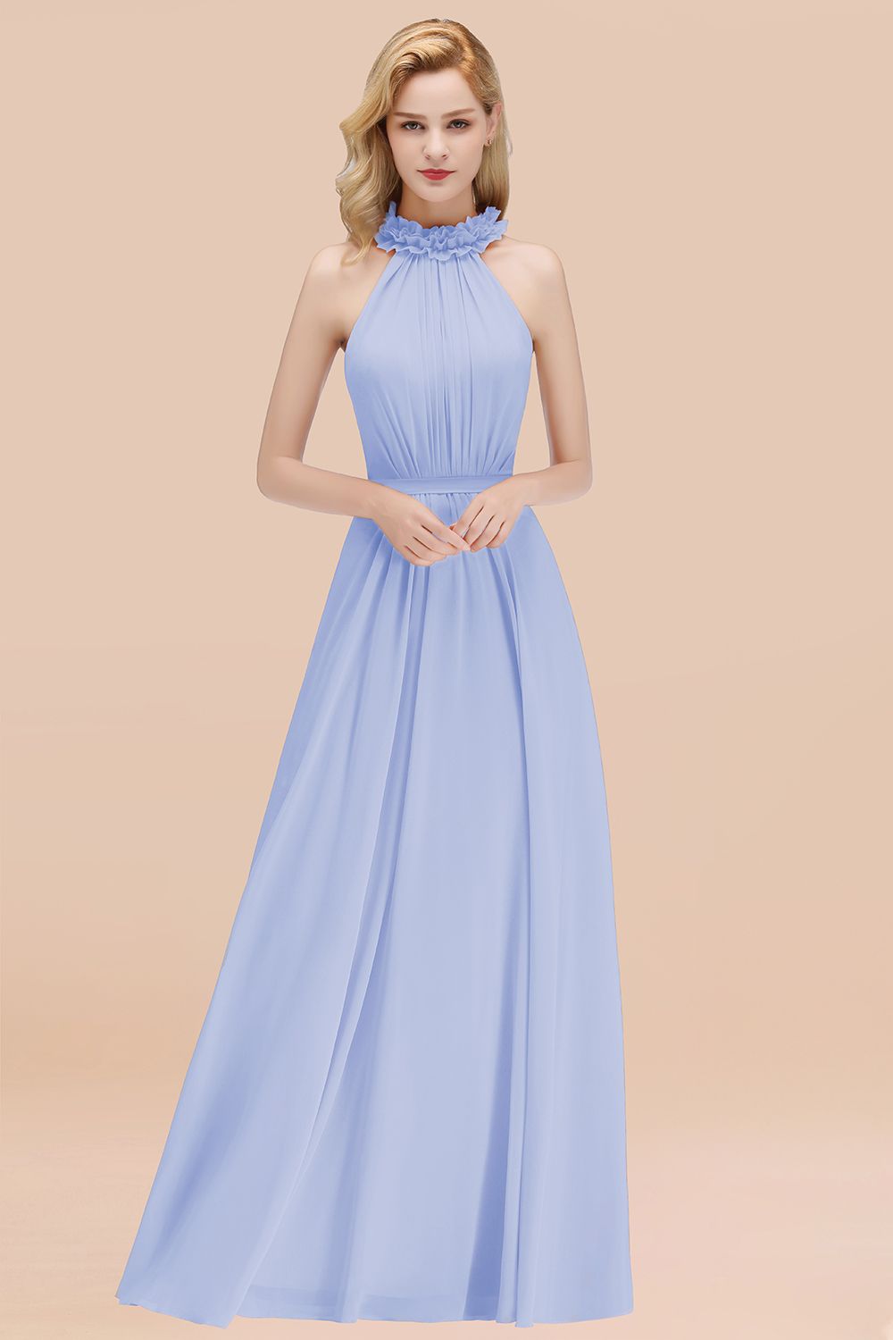 Modest High-Neck Halter Ruffle Chiffon Bridesmaid dresses Affordable