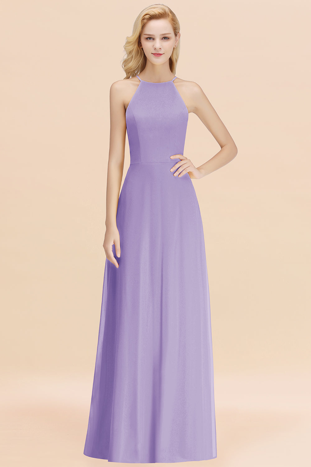 Modest High-Neck Yellow Chiffon Affordable Bridesmaid dresses