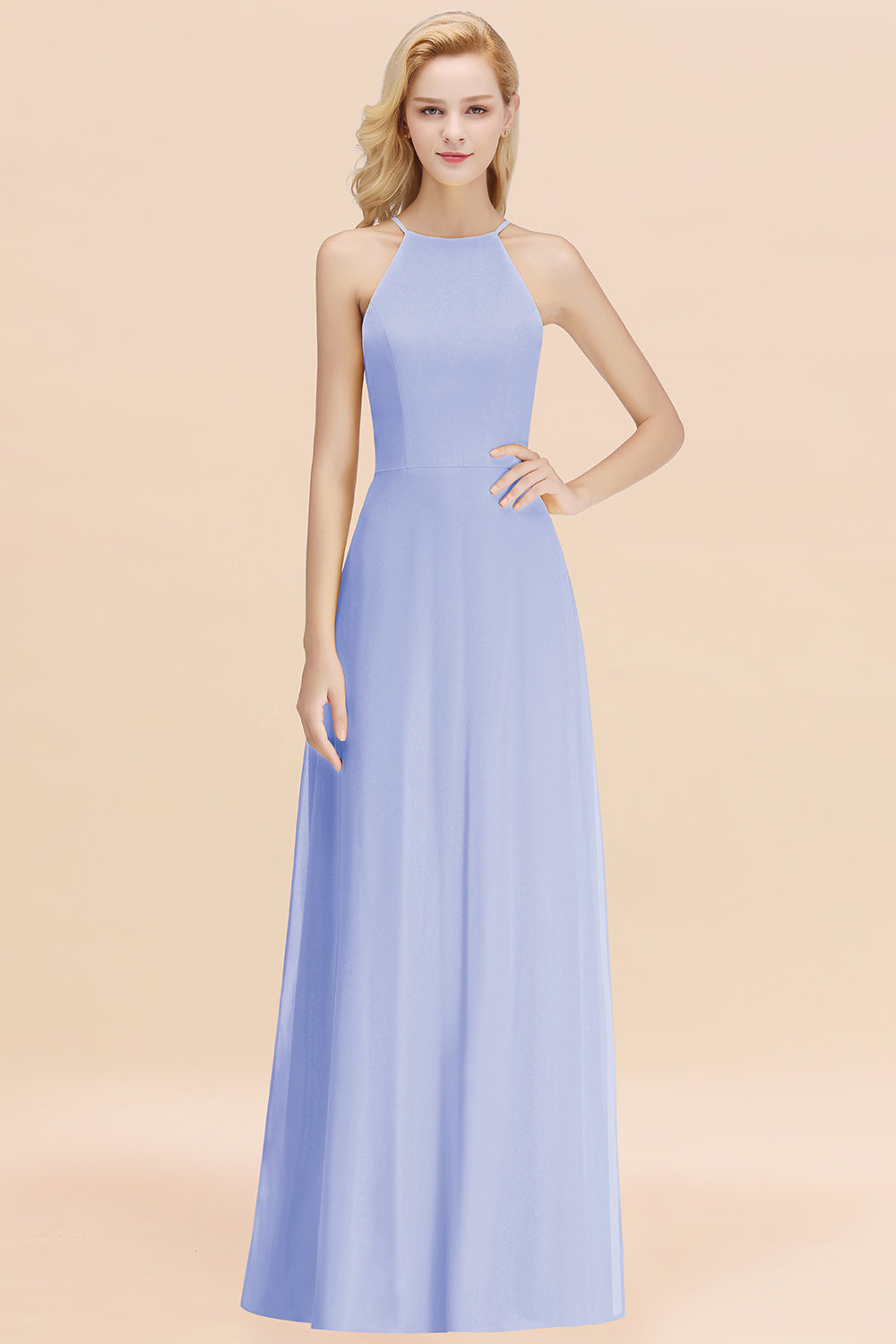 Modest High-Neck Yellow Chiffon Affordable Bridesmaid dresses