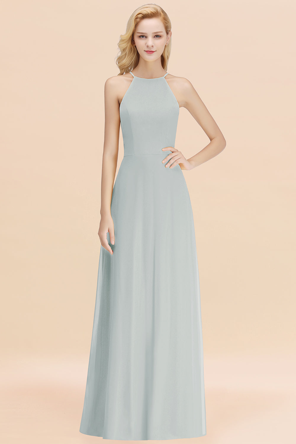 Modest High-Neck Yellow Chiffon Affordable Bridesmaid dresses