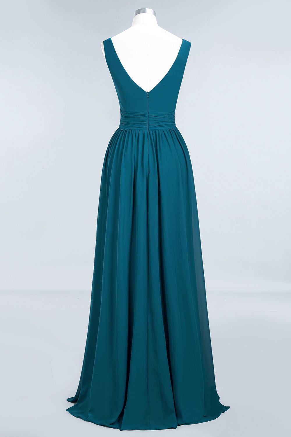 Modest Sleeveless V-Neck Long Chiffon Bridesmaid Dresses with Ruffle