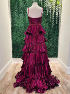 Murray | Sweetheart Spaghetti Straps Tiered A-Line Metallic Prom Dress