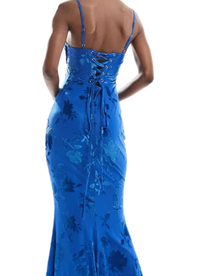 Naylea | Royal Blue Spaghetti Straps Satin Mermaid Long Prom Dress