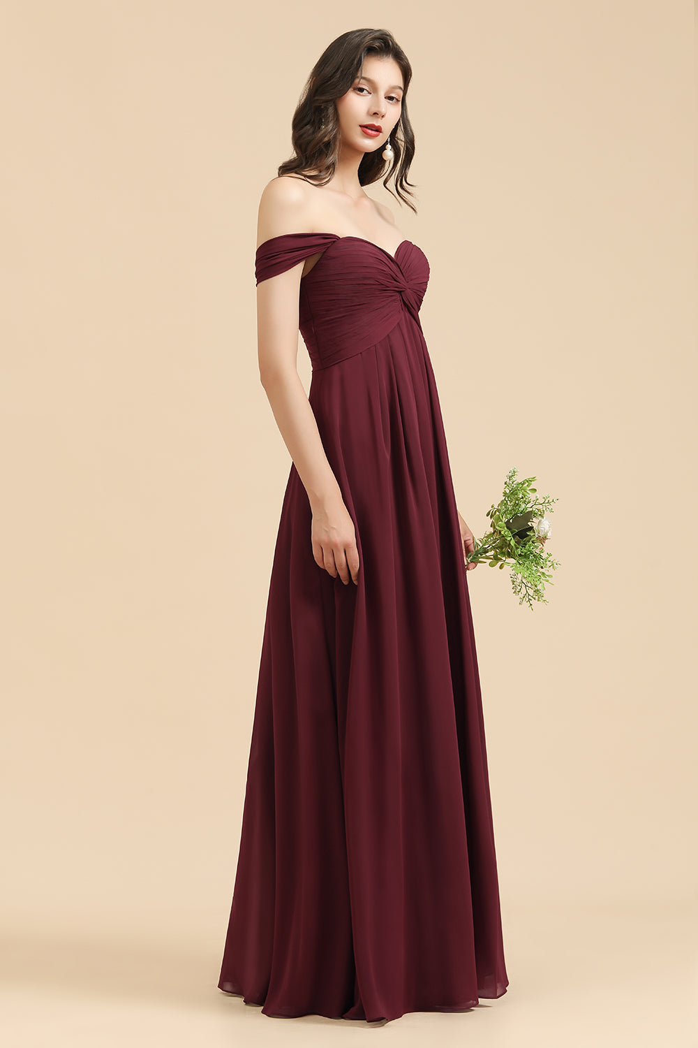 New Arrival A-line Off-the-shoulder Sweetheart Burgundy Long Bridesmaid Dresses