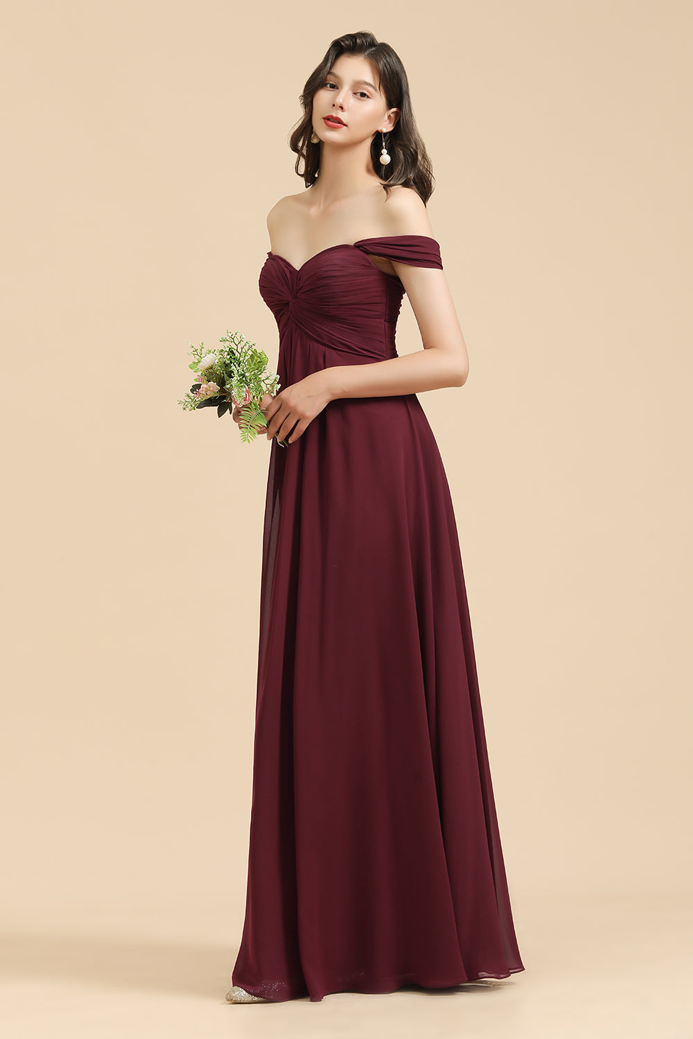 New Arrival A-line Off-the-shoulder Sweetheart Burgundy Long Bridesmaid Dresses