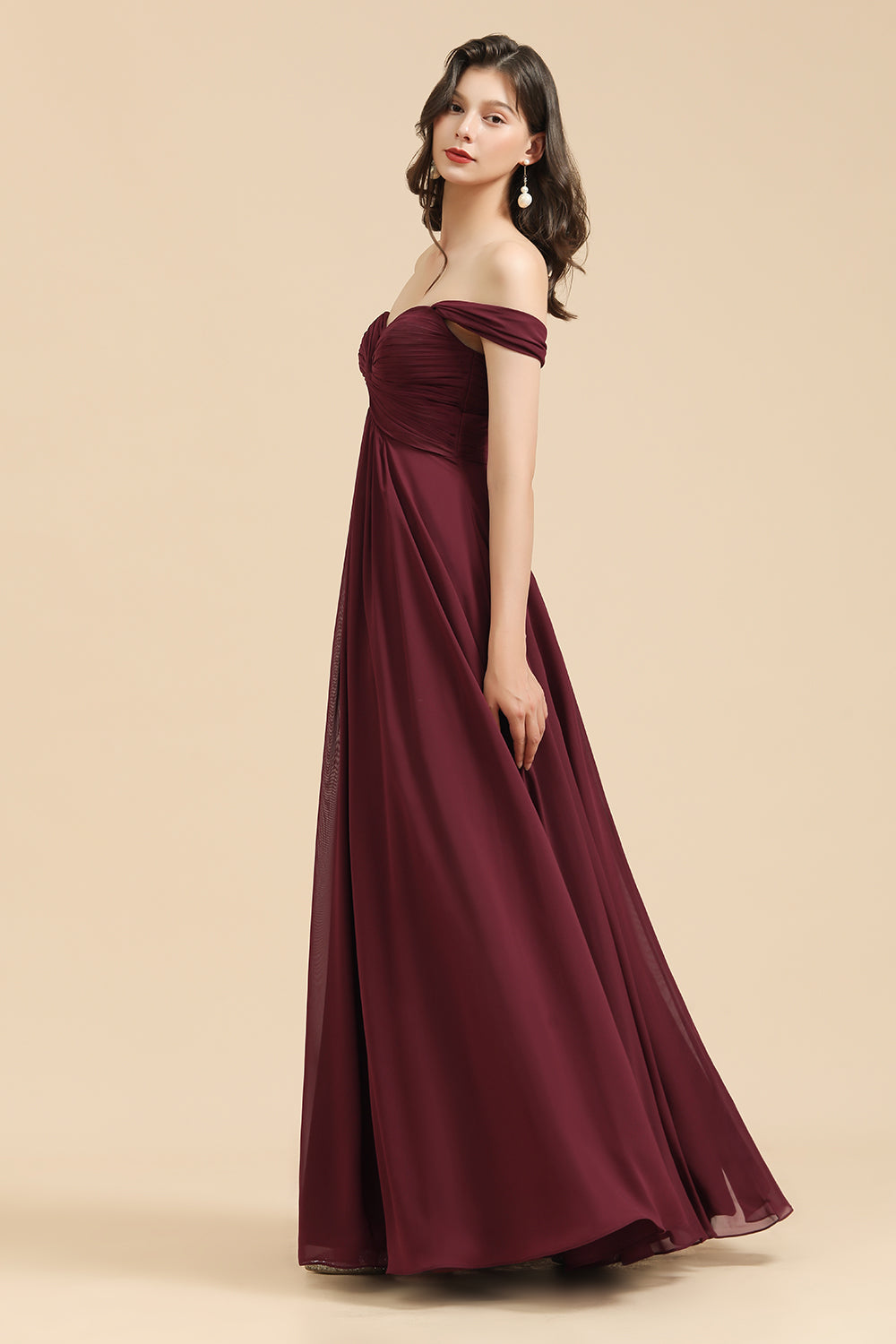 New Arrival A-line Off-the-shoulder Sweetheart Burgundy Long Bridesmaid Dresses