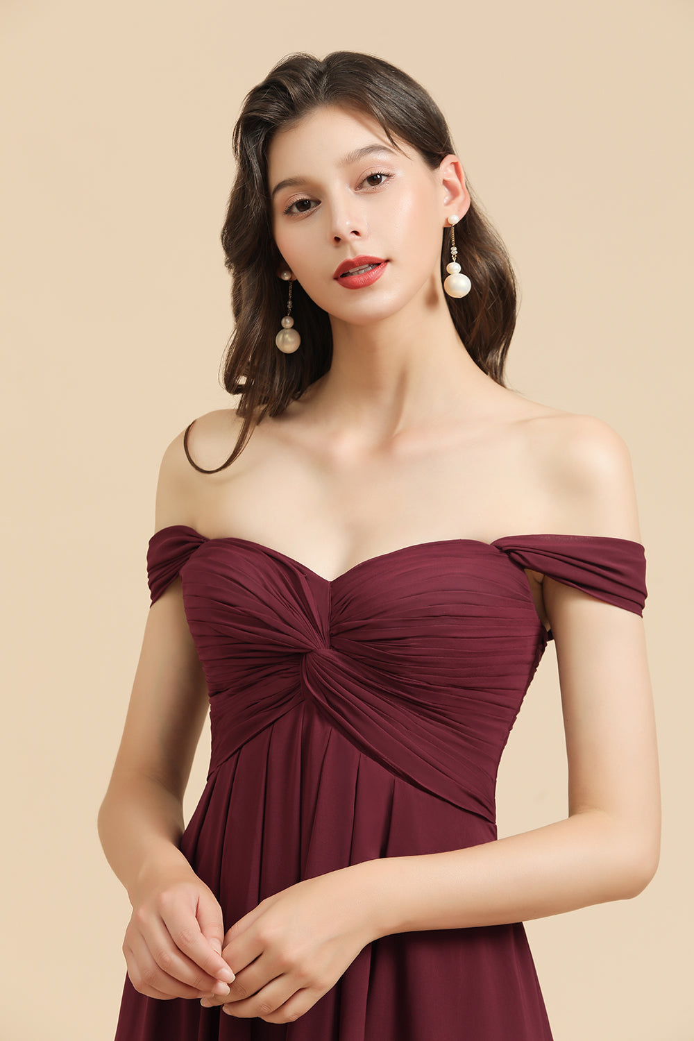 New Arrival A-line Off-the-shoulder Sweetheart Burgundy Long Bridesmaid Dresses