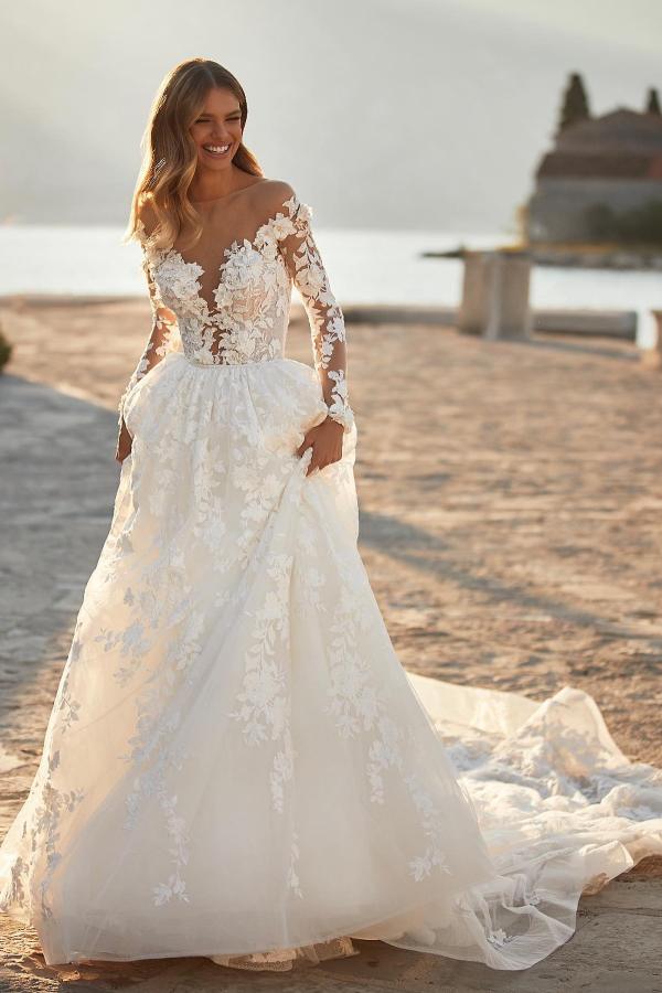 Newinlook Long Sleeves Princess Wedding Dress Tulle With Appliques