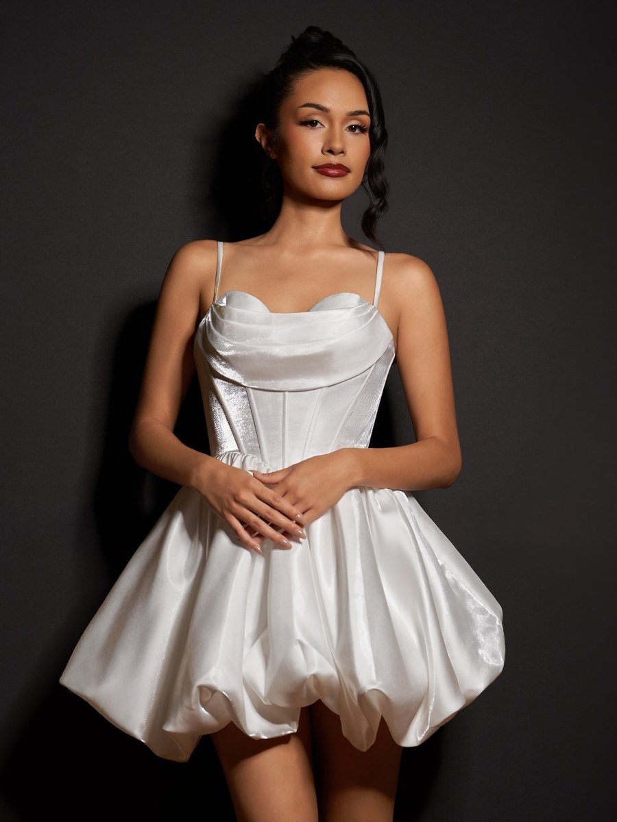 Sevoba|White - A Line Bubble hem Satin Corset Sweetheart Homecoming Dresses