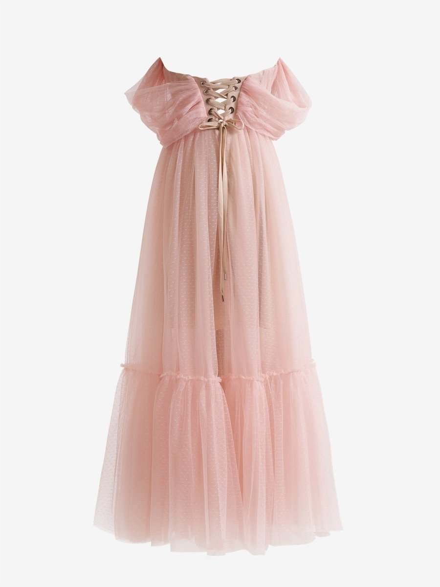 Sevoba|A-Line Rose Pink Tulle Sweetheart Tea-Length Prom Dress