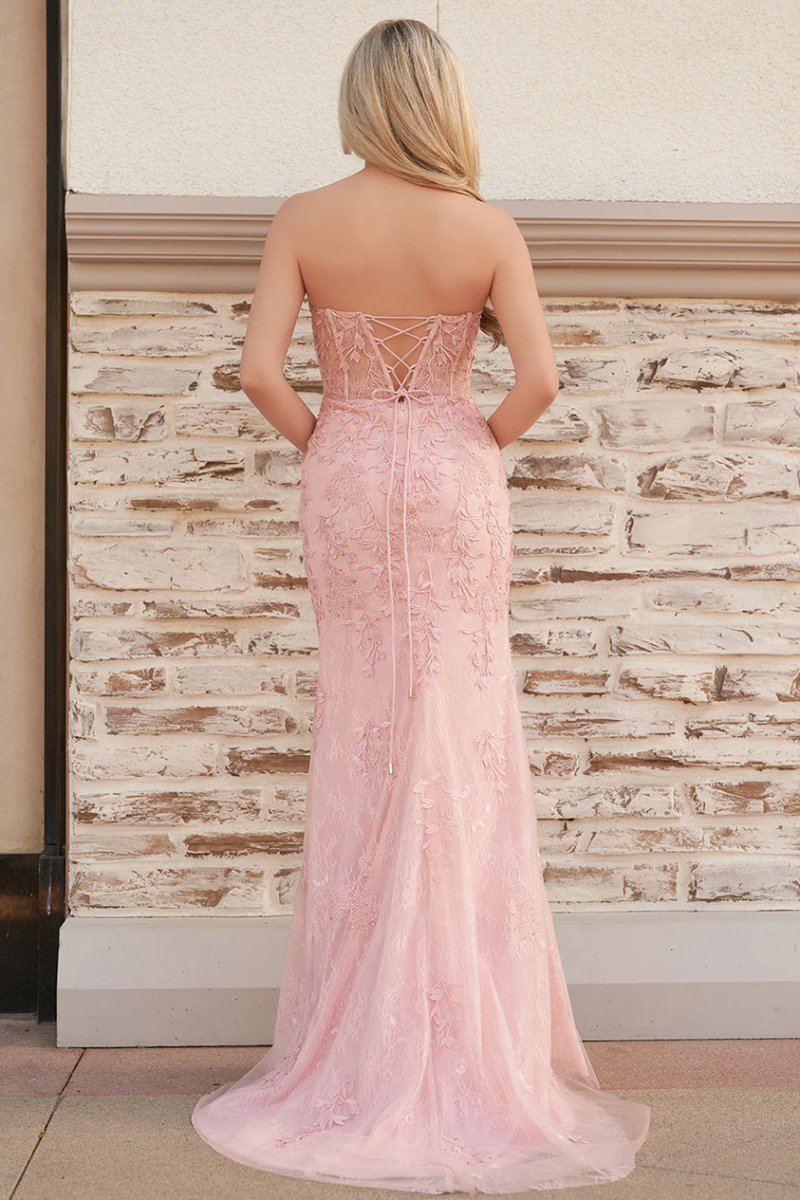 Sevoba | Mermaid Strapless Corset Lace Prom Dress with Slit