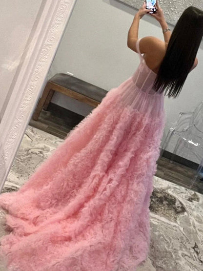 Gorgeous A Line Off the Shoulder Long Tulle Prom Dress with Slit