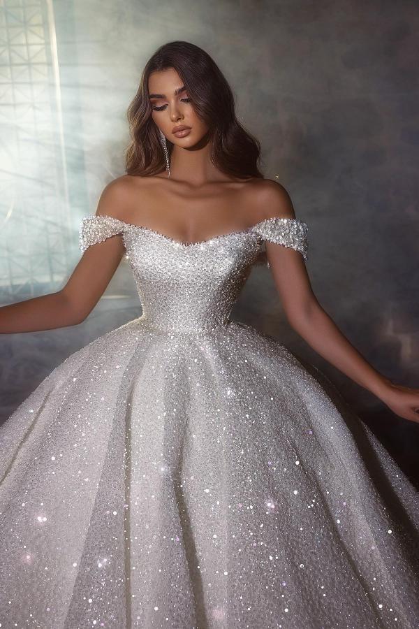 Off-the-Shoulder Ball Gown Wedding Dress Sequins