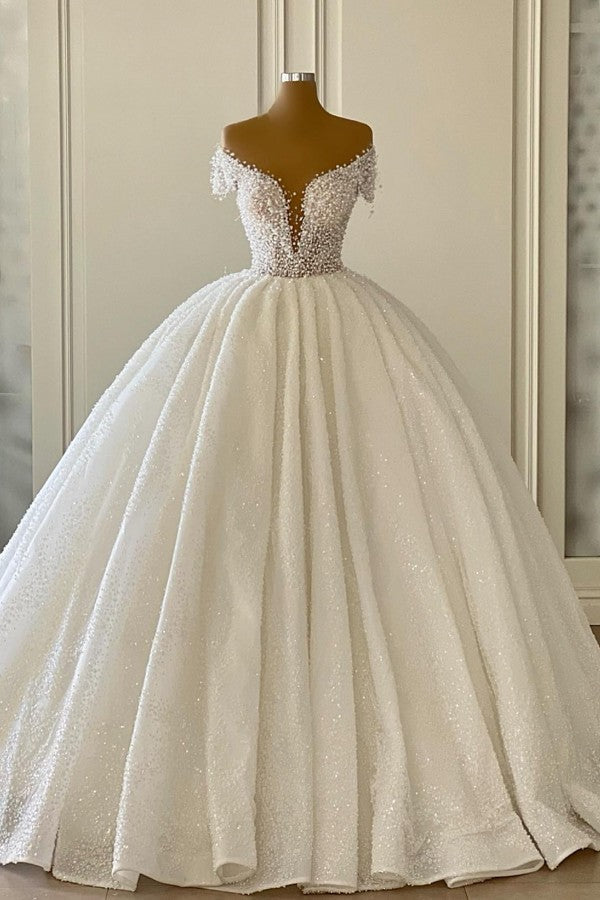 Off-the-Shoulder Ball Gown Wedding Dress Sequins Long