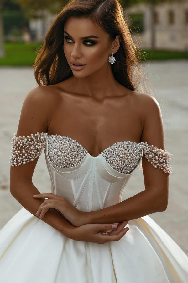 Off-the-Shoulder Princess Wedding Dress With Crystals