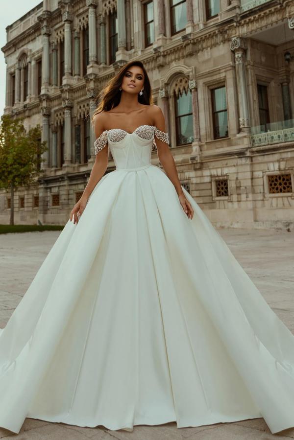 Off-the-Shoulder Princess Wedding Dress With Crystals