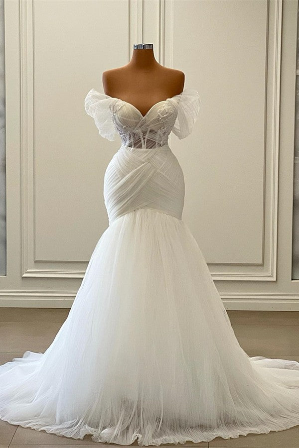 Off-the-Shoulder Tulle Wedding Dress Mermaid Long