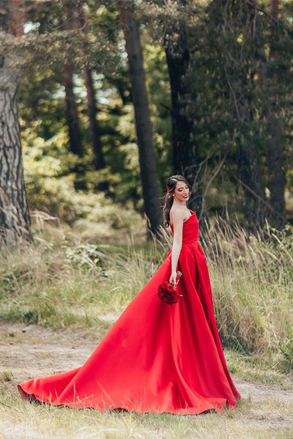 One Shoulder Red Wedding Dress Princess Long Wedding Reception Dress