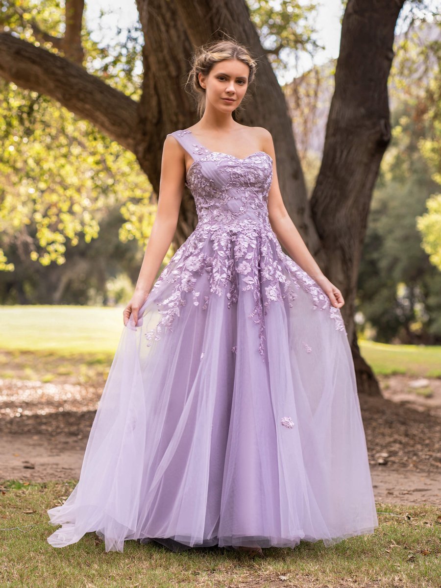 Sevoba|Sweet-Heart Tulle One Shoulder Floor Length Prom Dress