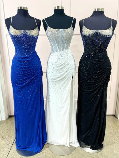 Spaghetti Straps Beaded Mermaid Prom Dress with Slit