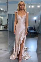 Phyllis | Mermaid Yellow Spaghetti Straps Satin Beaded Long Prom Dress