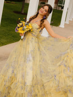 Rita | Pink Print Halter Keyhole A-Line Long Prom Dress