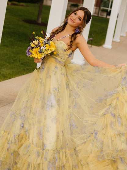 Rita | Pink Print Halter Keyhole A-Line Long Prom Dress