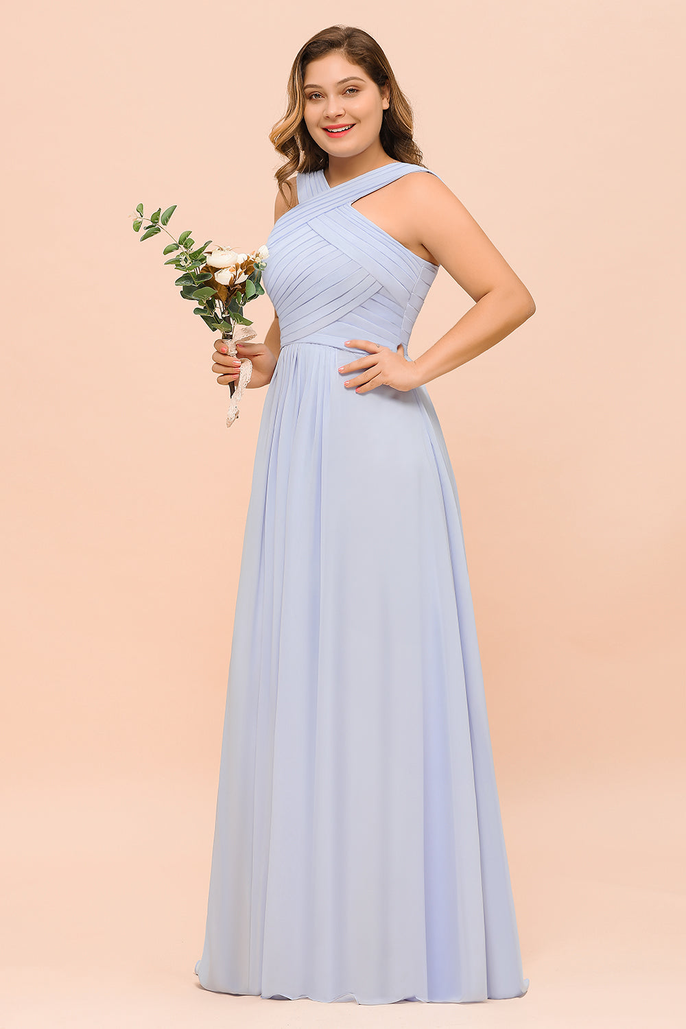 Plus Size Affordable Lavender Chiffon Bridesmaid dresses with Ruffle