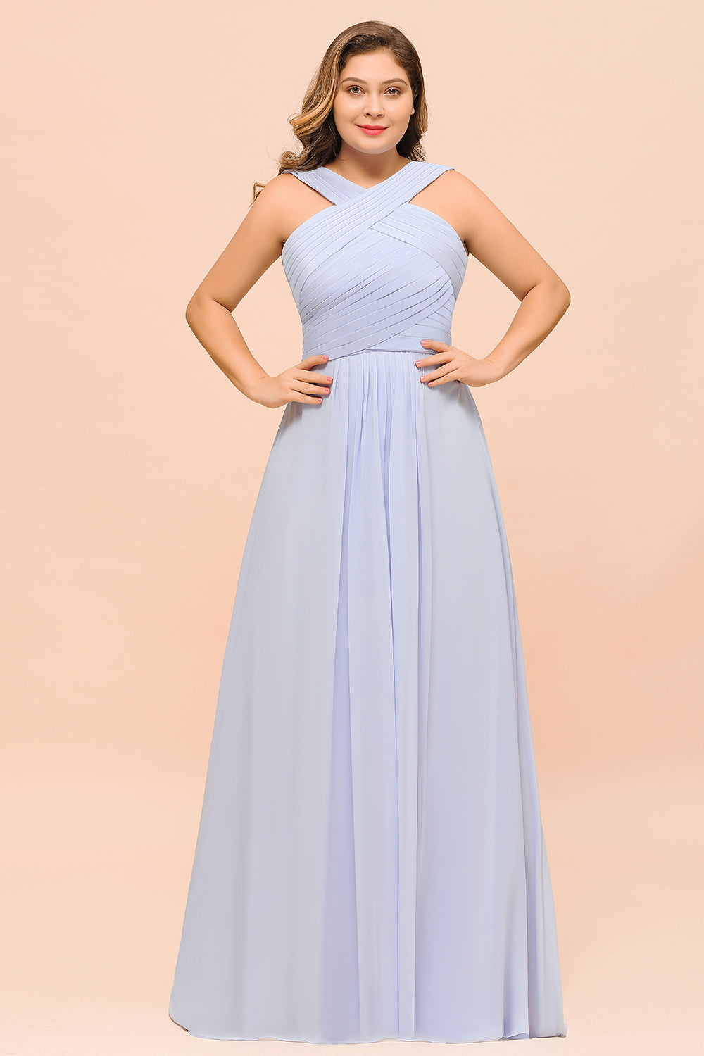 Plus Size Affordable Lavender Chiffon Bridesmaid dresses with Ruffle