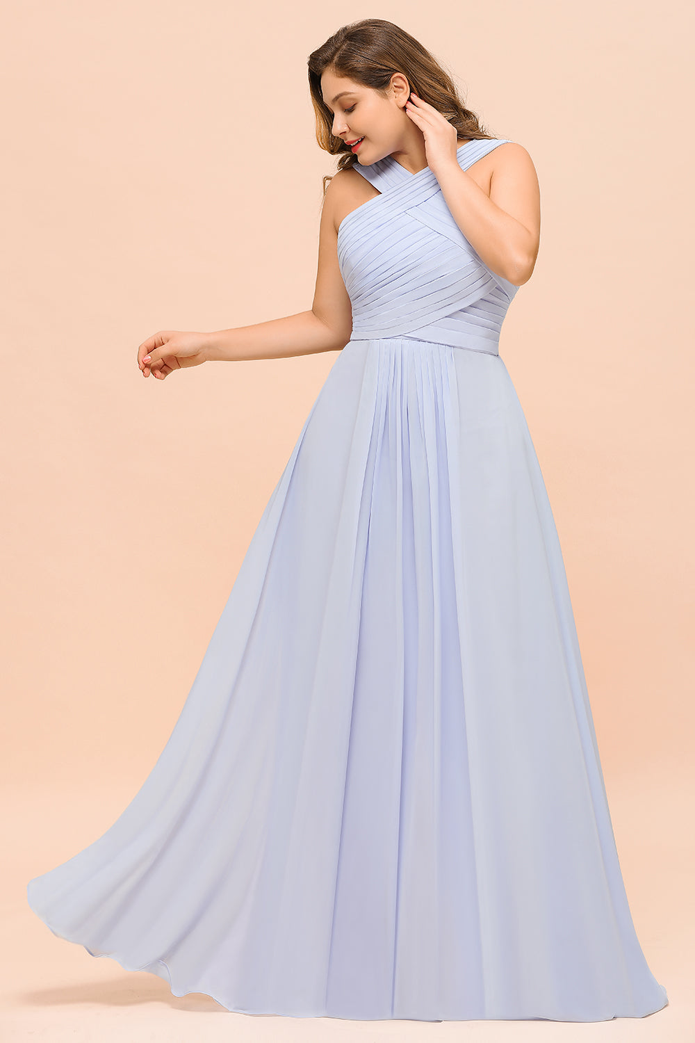 Plus Size Affordable Lavender Chiffon Bridesmaid dresses with Ruffle