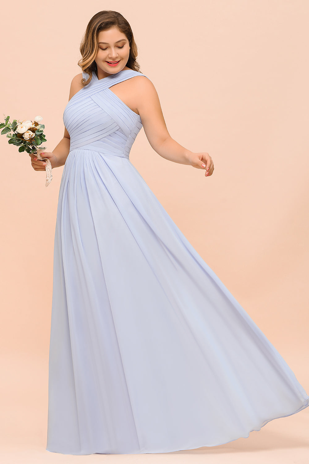 Plus Size Affordable Lavender Chiffon Bridesmaid dresses with Ruffle