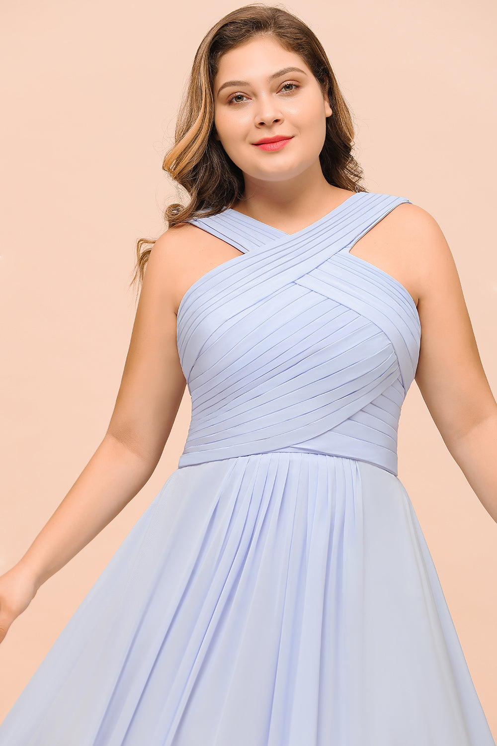 Plus Size Affordable Lavender Chiffon Bridesmaid dresses with Ruffle