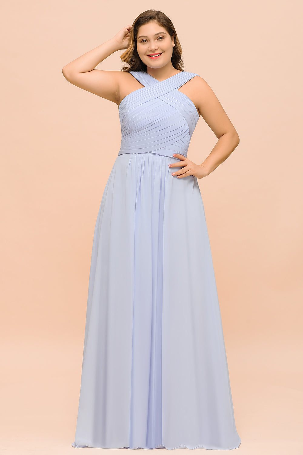 Plus Size Affordable Lavender Chiffon Bridesmaid dresses with Ruffle