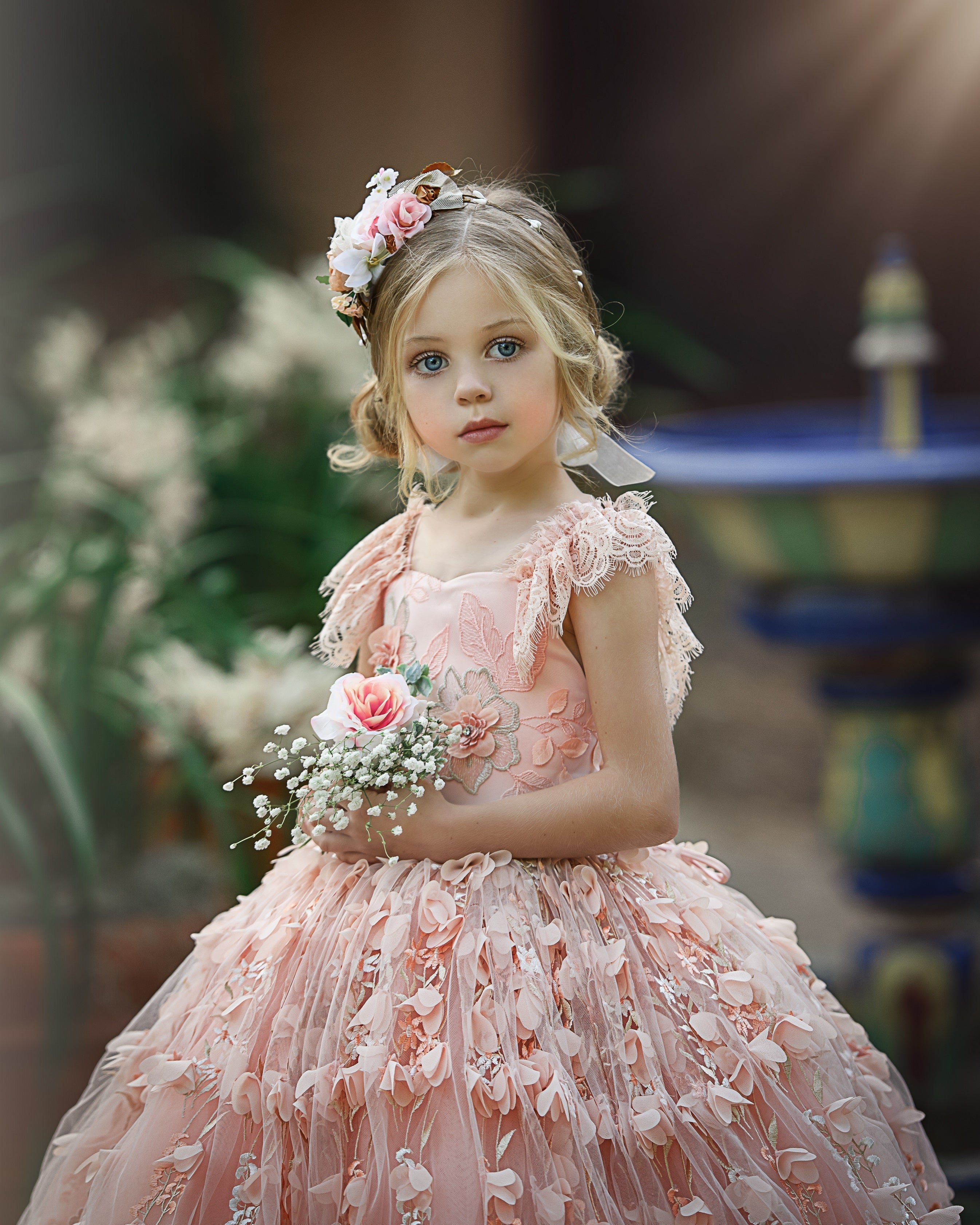 Princess Pink A-line Cap Sleeves Lace Flower Girls Dress